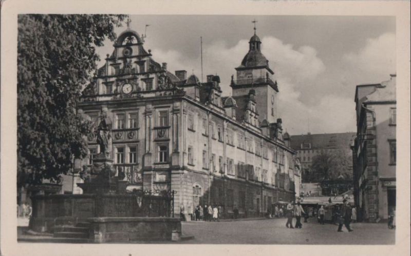 Ansichtskarte Gotha - Rathaus mit Schellenbrunnen - 1955 aus der Kategorie Gotha