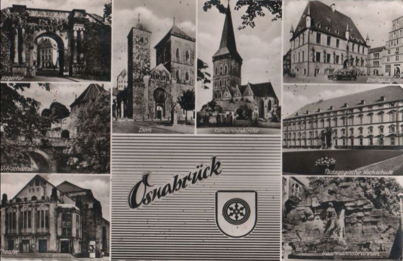 Ansichtskarte Osnabrück - u.a. Haarmannsbrunnen - 1961 aus der Kategorie Osnabrück