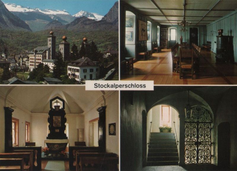 Ansichtskarte Schweiz - Brig - Stockalperschloss, u.a. Treppe - 1986 aus der Kategorie Brig