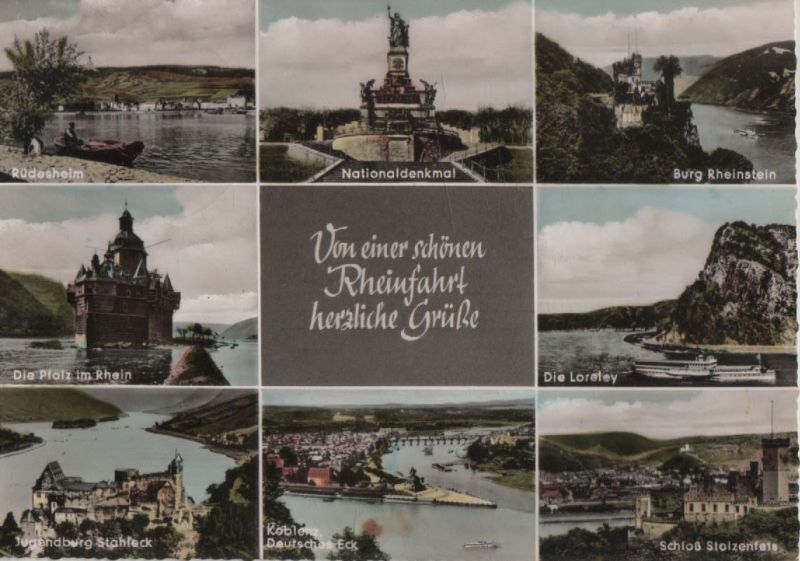 Ansichtskarte Rhein - Rheinfahrt, u.a. Nationaldenkmal - 1961 aus der Kategorie Rhein