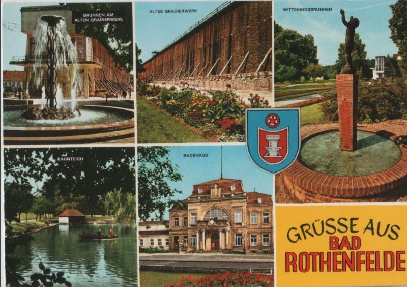 Ansichtskarte Bad Rothenfelde - u.a. Brunnen am alten Gradierwerk - 1985 aus der Kategorie Bad Rothenfelde
