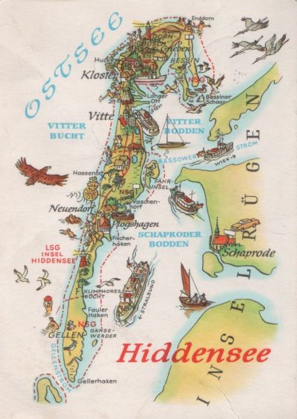 Ansichtskarte Hiddensee - Übersichtskarte - ca. 1980 aus der Kategorie Hiddensee