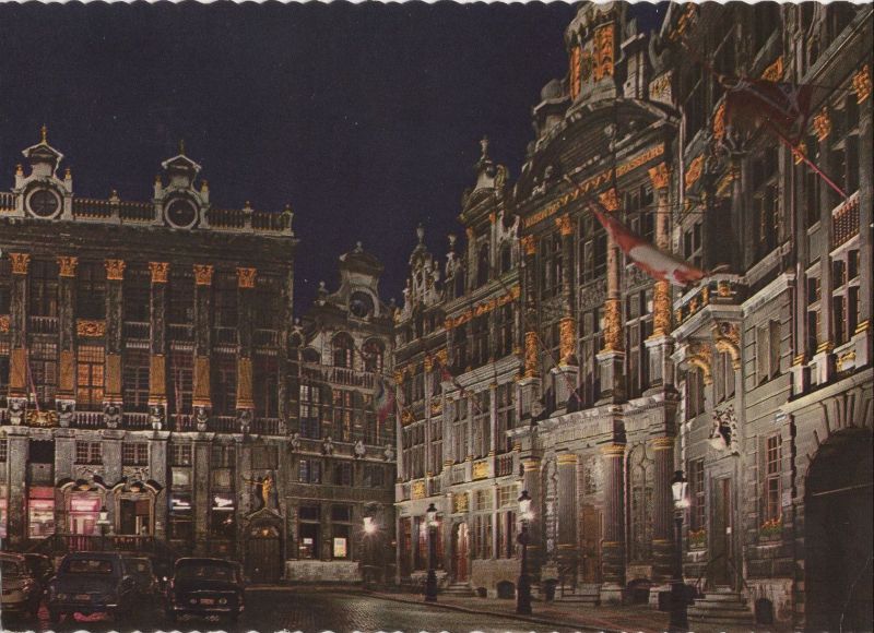 Ansichtskarte Brüssel - Belgien - Marktplatz bei Nacht aus der Kategorie Brüssel